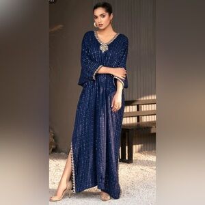Elegant Navy Blue Embellished Kaftan